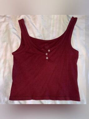 Ribbed Dark Red Henley Tank Top - Brandy Melville
